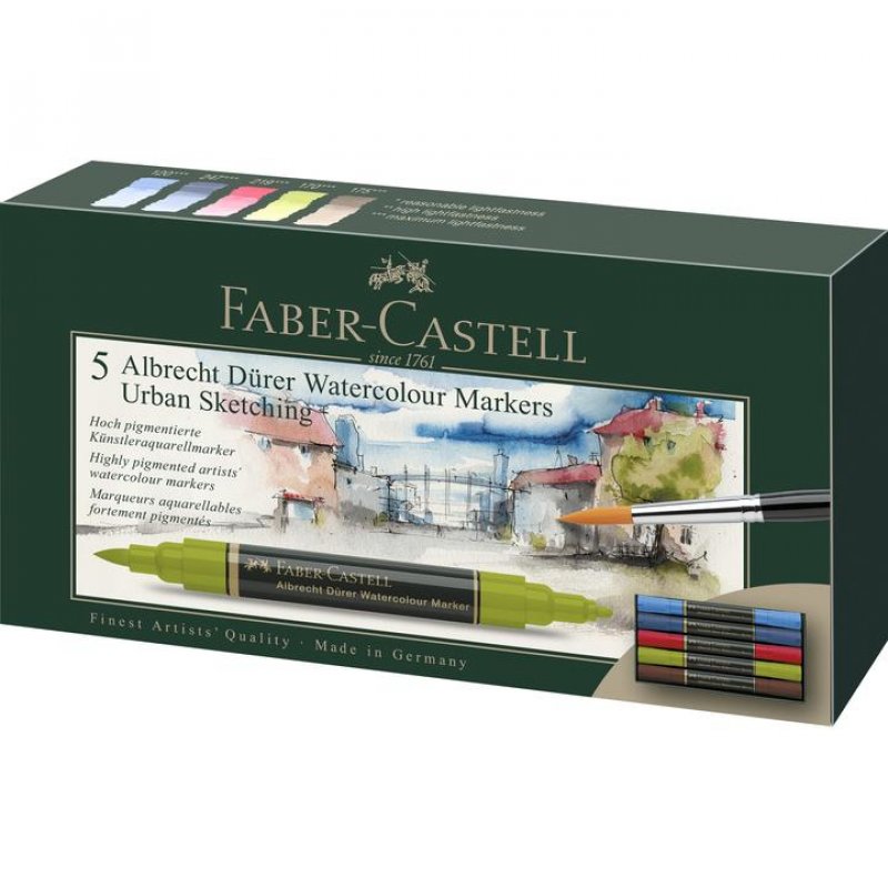 Faber-Castell 160308 marqueur 5 pièce(s) Pointe du marqueur Bleu, Marron, Vert, Bleu clair, Rouge