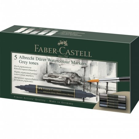 Faber-Castell Wasserfarben marker 5 pc(s) Brush tip Dark Grey, Grey, Light grey