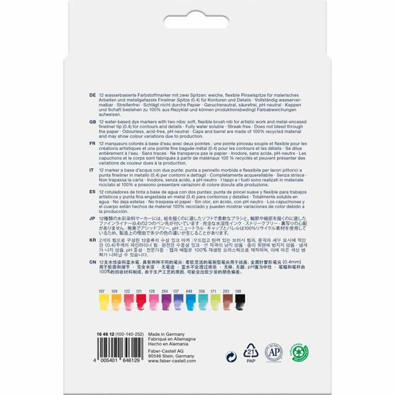 Faber-Castell 164612 marker 12 pc(s) Fine tip Multicolour
