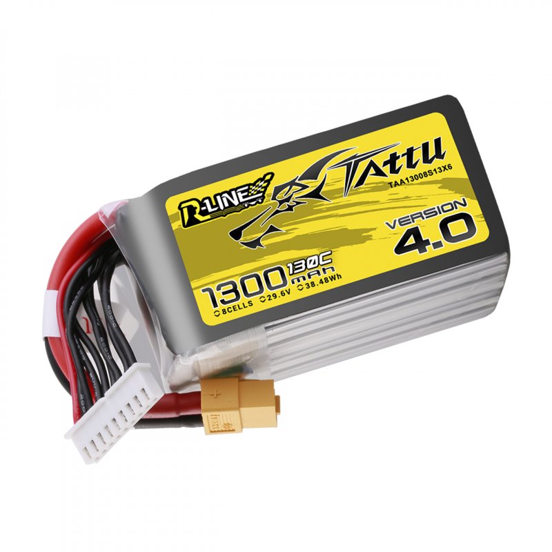 Tattu R-Line Version 4.0 1300mAh 29.6V 130C 8S1P Lipo Battery Pack with XT60 Plug