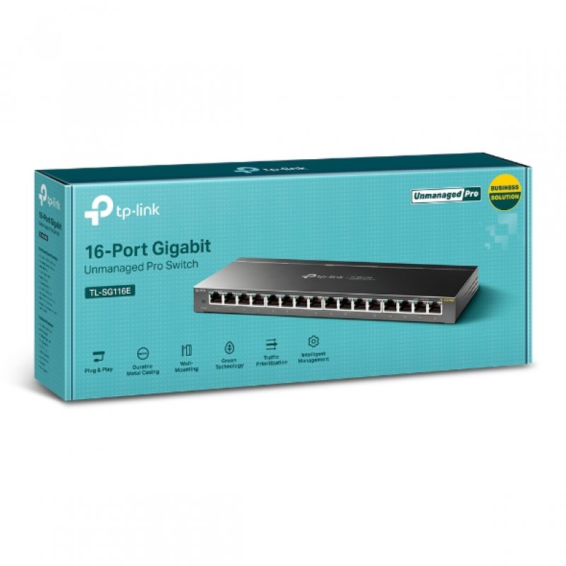 TP-LINK (TL-SG116E) 16-Port Gigabit Unmanaged Pro Switch, Steel case