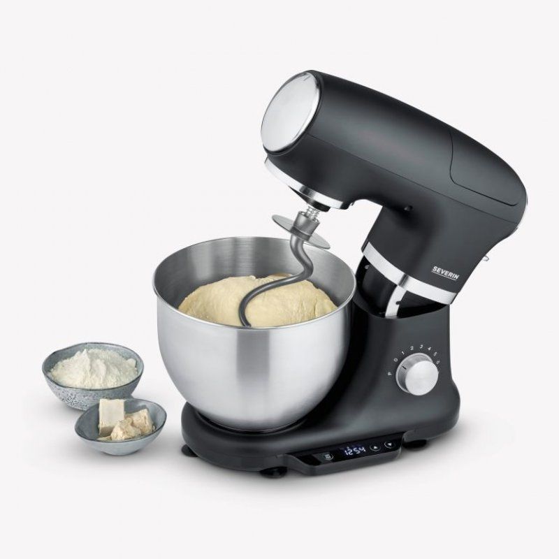 Severin KM 3898 robot de cuisine 1000 W 5,5 L Noir, Acier brossé, Argent Balances intégrées