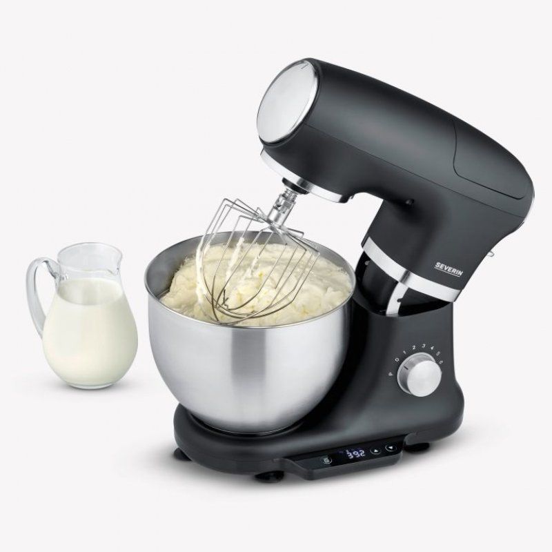 Severin KM 3898 robot de cuisine 1000 W 5,5 L Noir, Acier brossé, Argent Balances intégrées