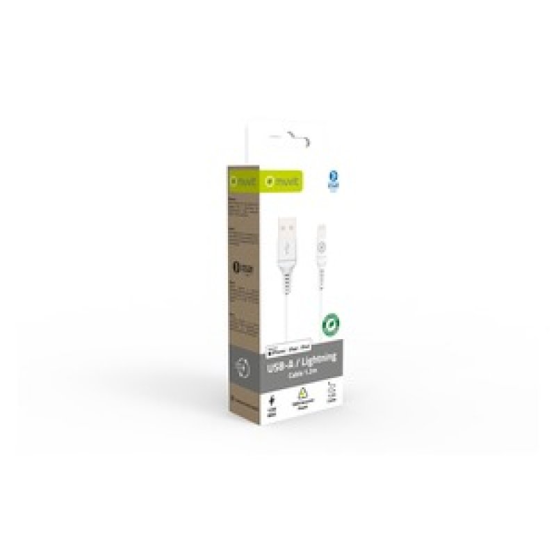 CABLE USB-A LIGHTNING 1,2M PLASTIQUE RECYCLE BLANC