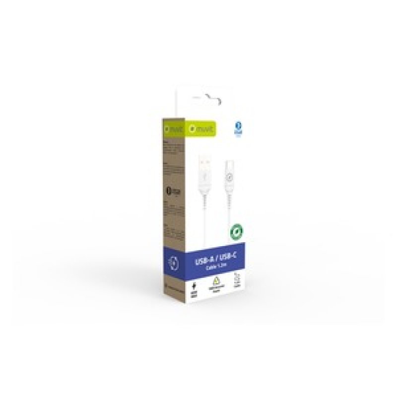 CABLE USB-A USB-C 1,2M PLASTIQUE RECYCLE BLANC