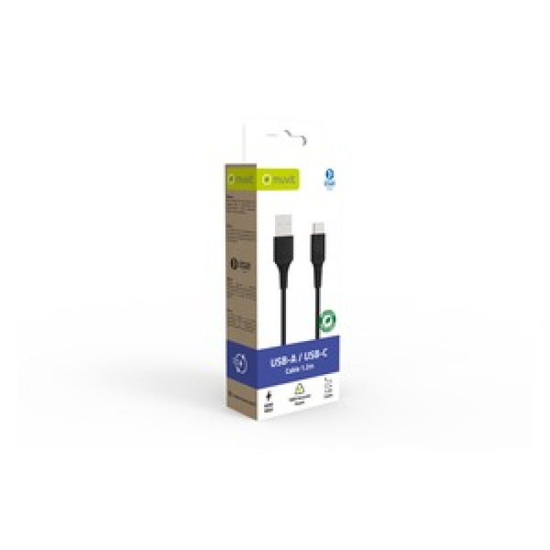 CABLE USB-A USB-C 1,2M PLASTIQUE RECYCLE NOIR