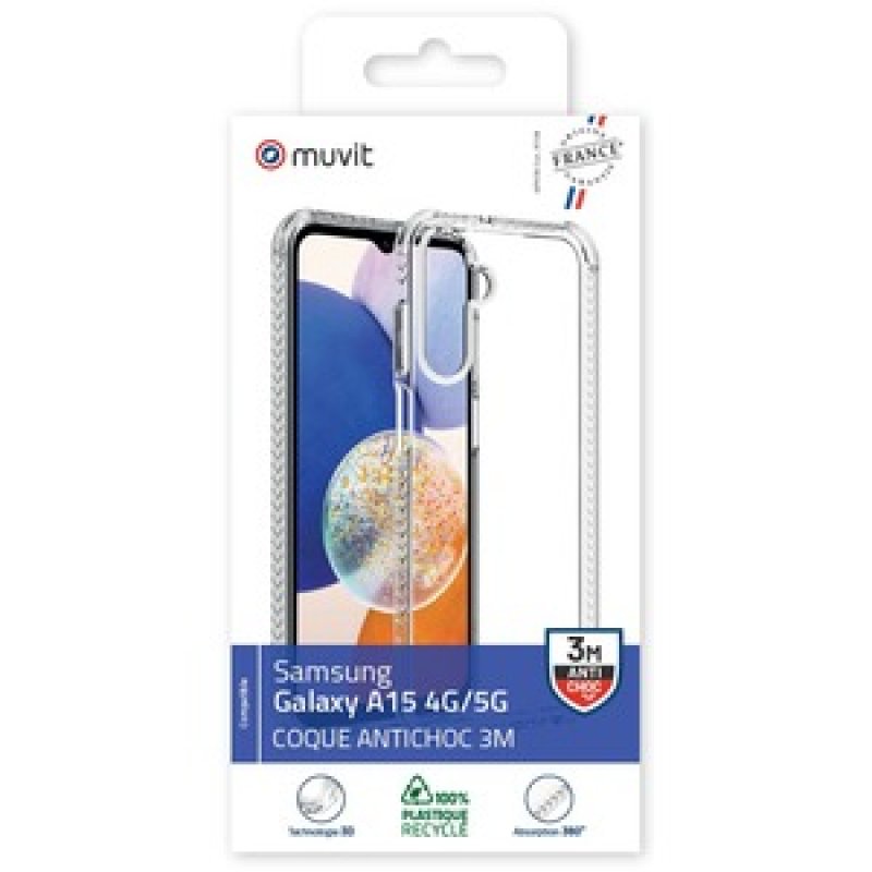 MUVIT FRANCE COQUE TRANSPARENTE RENFORCEE 3M SAMSUNG GALAXY A15 4G/5G