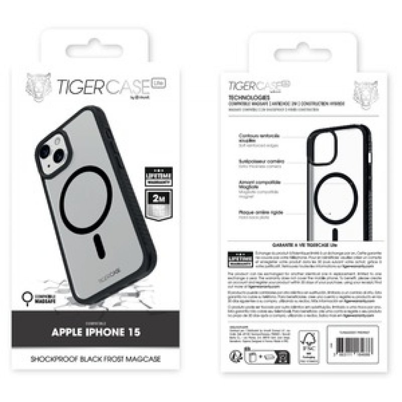 TIGER CASE LITE COQUE MAGSAFE 2M NOIR TRANSLUCIDE IPHONE 15