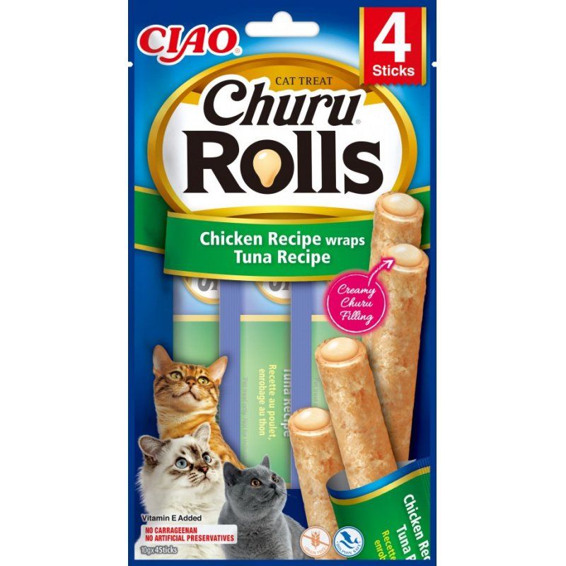 CIAO Churu Rolls Chicken Recipe wraps Tuna Cat Treat Chicken, Tuna 14 g