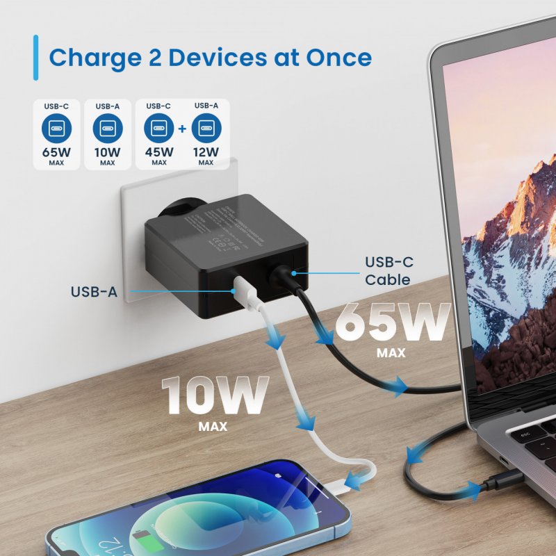 CARGADOR DISPOSITIVO MOVIL EWENT USB C 65W (ADICIONAL USB A)