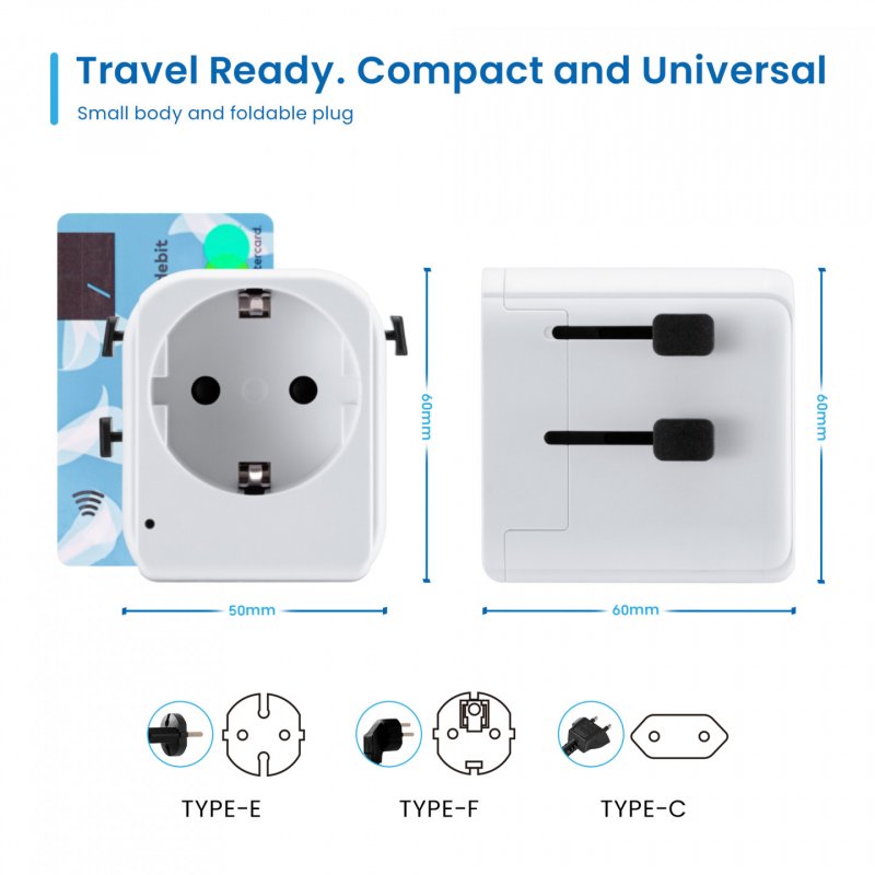 ADAPTADOR DE VIAJE EWENT PUERTO USB Y TIPO C USA/UK/AUS/CHINA