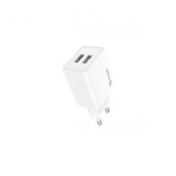 CHARGEUR SECTEUR 12W 2 USB-A PLASTIQUE RECYCLE BLANC