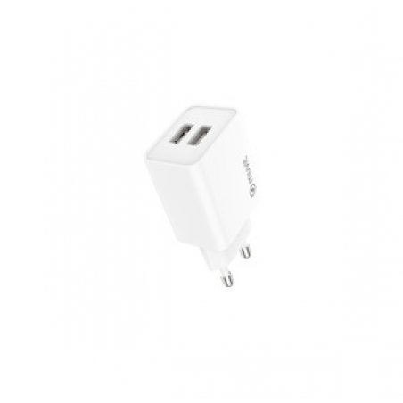 CHARGEUR SECTEUR 12W 2 USB-A PLASTIQUE RECYCLE BLANC