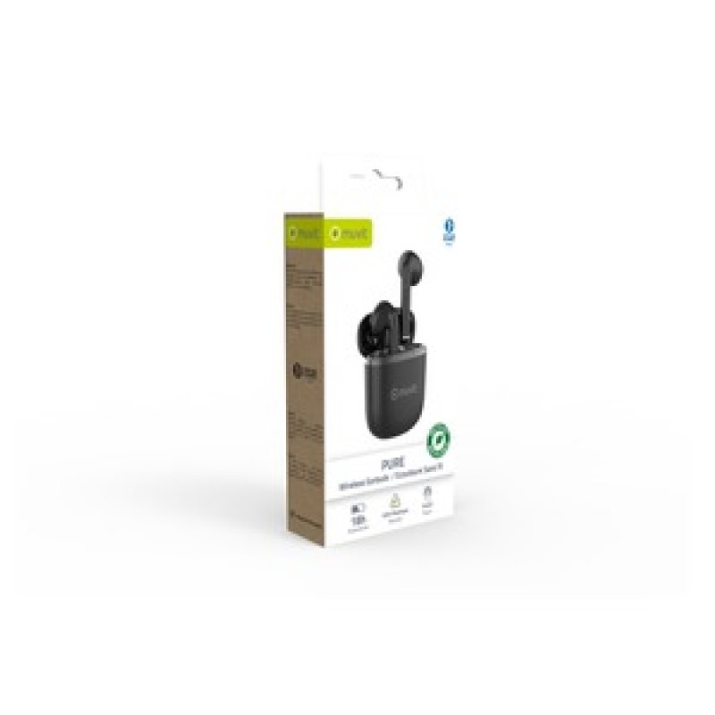 EARBUDS BLUETOOTH PURE PLASTIQUE RECYCLE NOIR