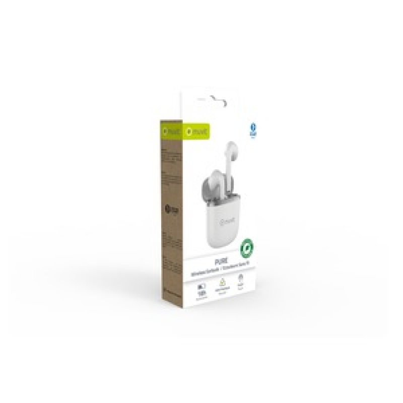 EARBUDS BLUETOOTH PURE PLASTIQUE RECYCLE BLANC