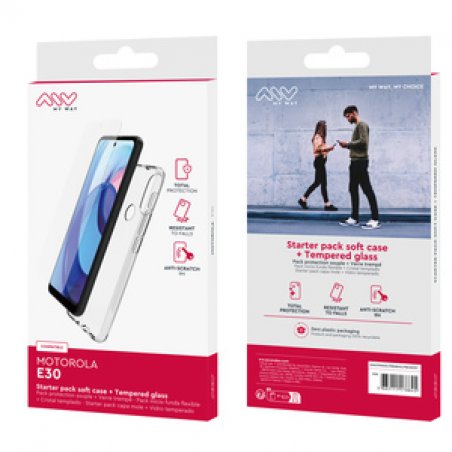 STARTER PACK COQUE SOUPLE VERRE TREMPE MOTOROLA E30