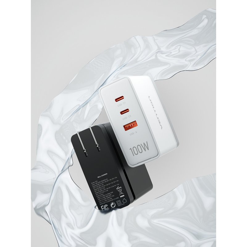 Wall charger, Vention, FEGW0-EU, 2xUSB-C, USB- A, 100W/100W/30W, GaN (white)