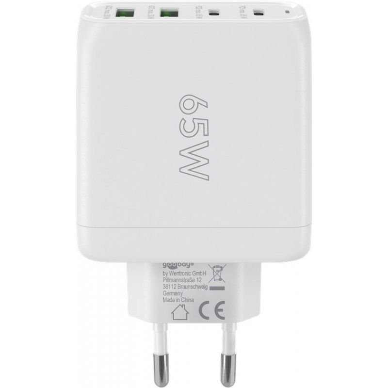 USB-C Multiport-Schnellladegerät, PD, GaN, 68 Watt (weiß, 2x USB-C, 2x USB-A, Power Delivery, QuickCharge)