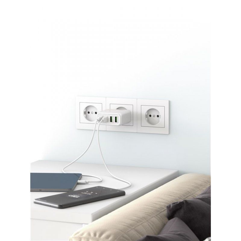 USB-C Multiport-Schnellladegerät, PD, GaN, 68 Watt (weiß, 2x USB-C, 2x USB-A, Power Delivery, QuickCharge)