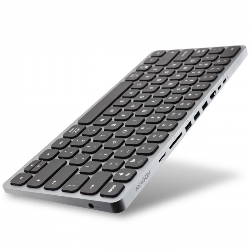 AXAGON HMC-KB keyboard USB-C 5Gbps with HUB, microSD/SD, 3x USB-A, HDMI 4K/60Hz, PD 100W, Audio, US