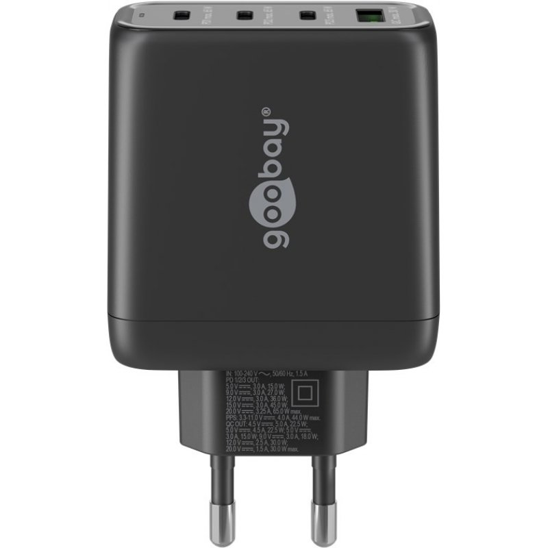 Goobay 64819 chargeur d'appareils mobiles Écouteurs, Ordinateur portable, Smartphone Noir Secteur Charge rapide