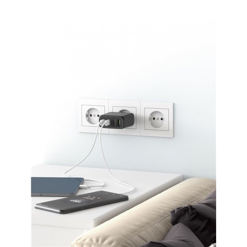 USB-C Multiport-Schnellladegerät, PD, GaN, 68 Watt (schwarz, 3x USB-C, 1x USB-A, Power Delivery, QuickCharge)