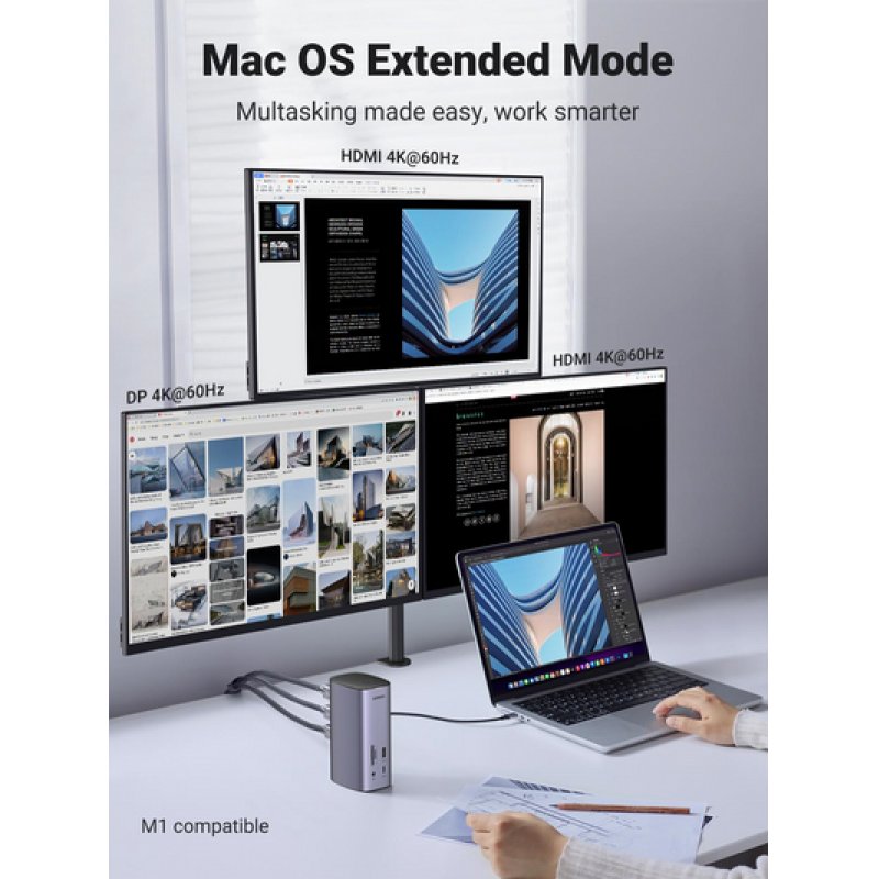 Ugreen USB-C Docking Station 12-in-1 Wired Silver