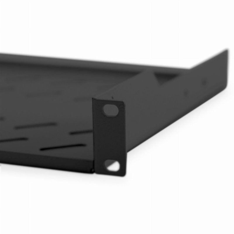 STOCK1 - NWSZ Fachboden 19" 1HE Digitus compatible zum Festeinbau perforiert, Farbe black (RAL9005), bis zu 15 kg, 45x483x250 mm