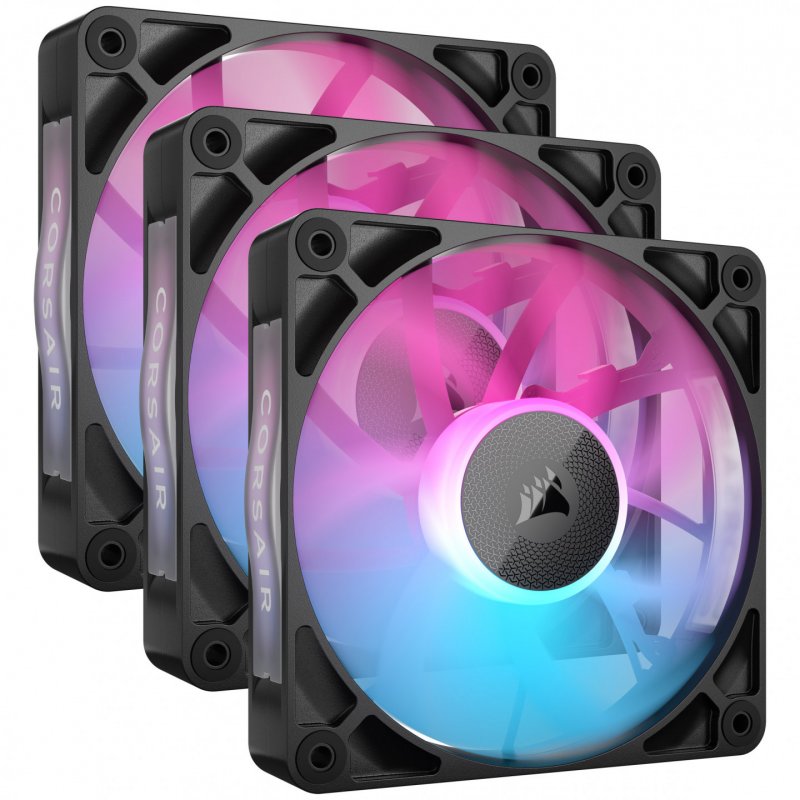 Corsair iCUE LINK RX120 RGB 12cm PWM Case Fans x3, 8 ARGB LEDs, Magnetic Dome Bearing, 2100 RPM, iCUE LINK Hub