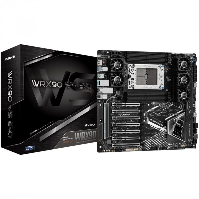 Asrock WRX90 WS EVO, Workstation, AMD WRX90, sTR5, EEB, 8 DDR5 ECC, Dual 10G LAN, SlimSAS, MCIO, 7x