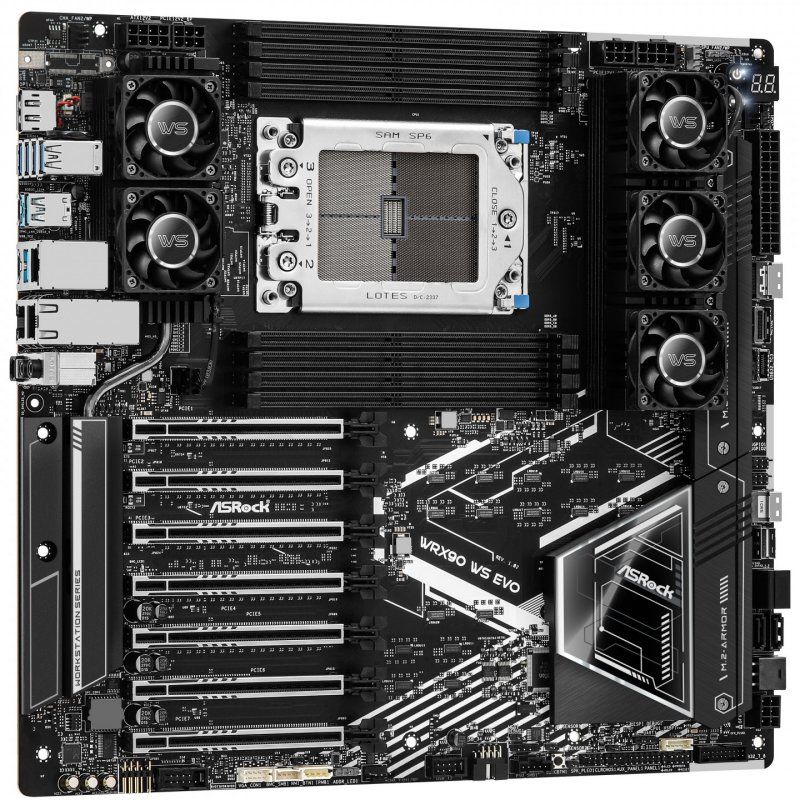 Asrock WRX90 WS EVO, Workstation, AMD WRX90, sTR5, EEB, 8 DDR5 ECC, Dual 10G LAN, SlimSAS, MCIO, 7x