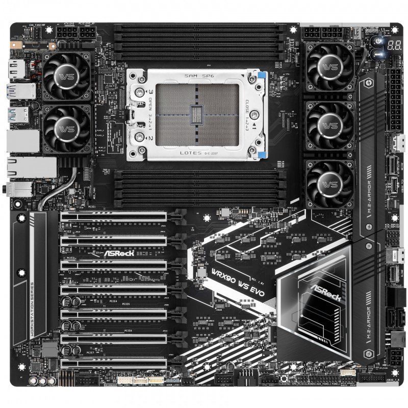 Asrock WRX90 WS EVO, Workstation, AMD WRX90, sTR5, EEB, 8 DDR5 ECC, Dual 10G LAN, SlimSAS, MCIO, 7x