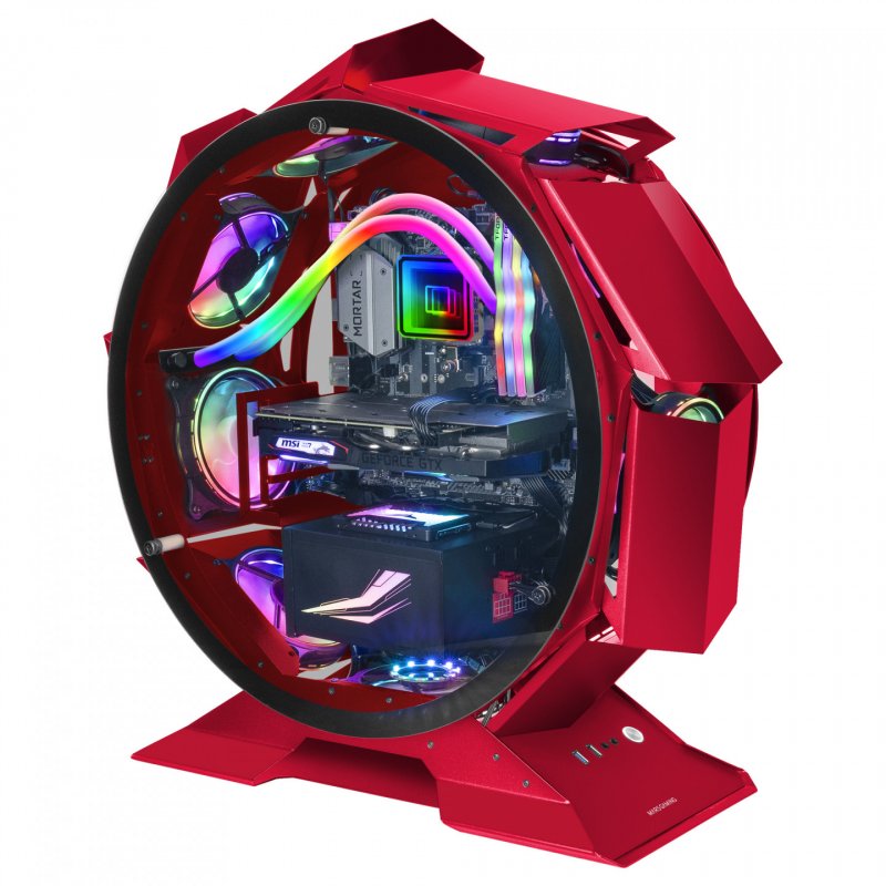 Mars Gaming MCORB Red Micro-ATX XL Gaming PC Case Custom Circular Design Double Tempered Glass