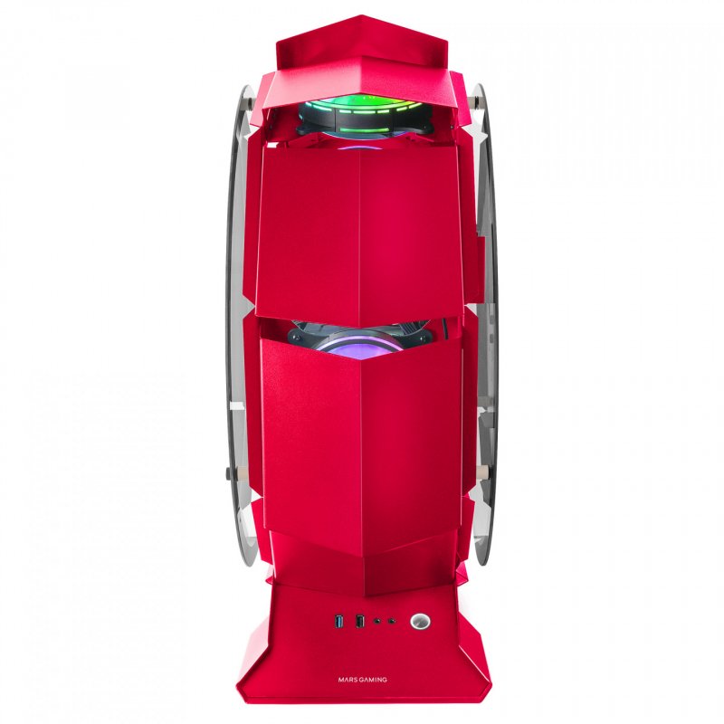 Mars Gaming MCORB Red Micro-ATX XL Gaming PC Case Custom Circular Design Double Tempered Glass