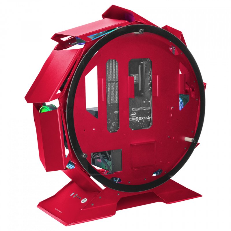 Mars Gaming MCORB Red Micro-ATX XL Gaming PC Case Custom Circular Design Double Tempered Glass
