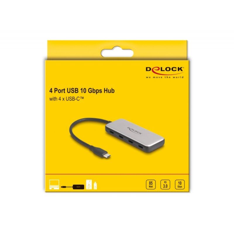 DeLOCK 64261 hub & concentrateur USB 3.2 Gen 1 (3.1 Gen 1) Type-C 10000 Mbit/s Noir, Gris