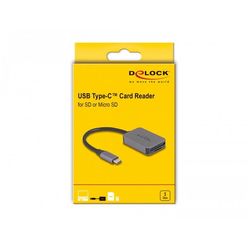 DeLOCK 91009 lecteur de carte mémoire USB 3.2 Gen 1 (3.1 Gen 1) Type-C Gris