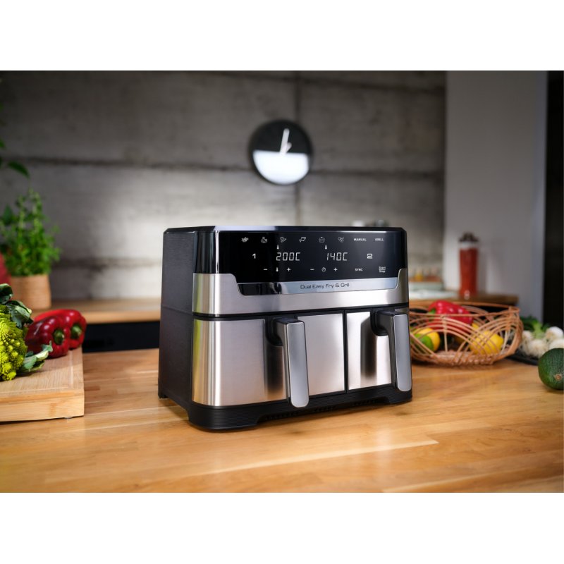 Tefal Dual Easy Fry & Grill EY905D Double 8,3 L Autonome 2700 W Friteuse d’air chaud Acier inoxydable
