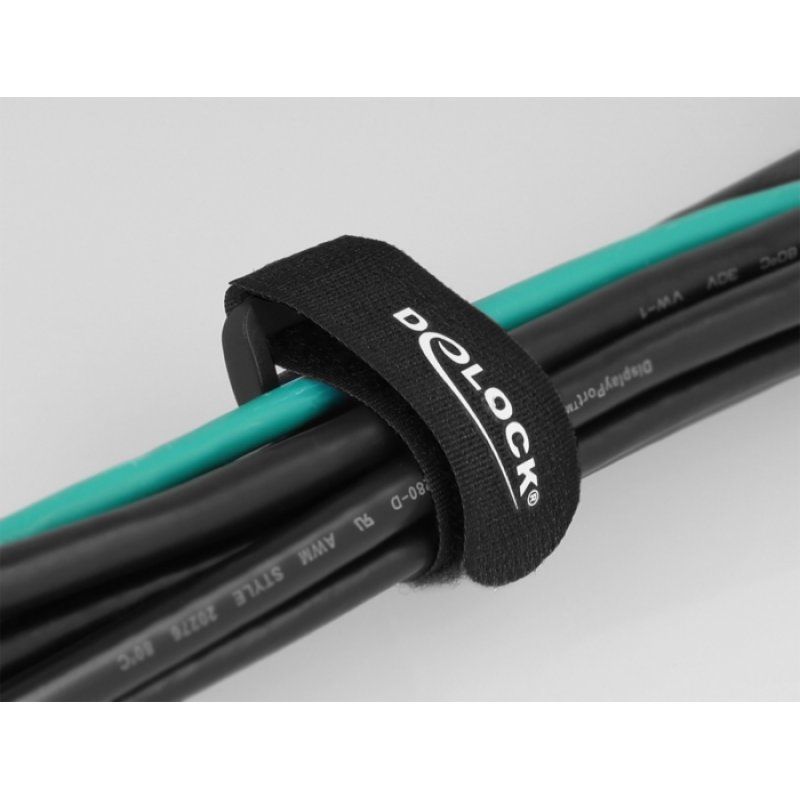 Delock Klett-Kabelbinder mit Schlaufe L 190 x B 25 mm schwarz 5 Stück