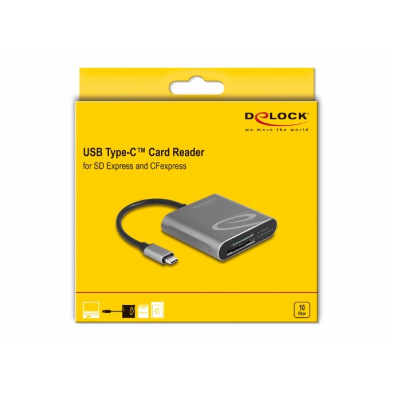 DeLOCK 91000 card reader USB 3.2 Gen 2 (3.1 Gen 2) Type-C Grey