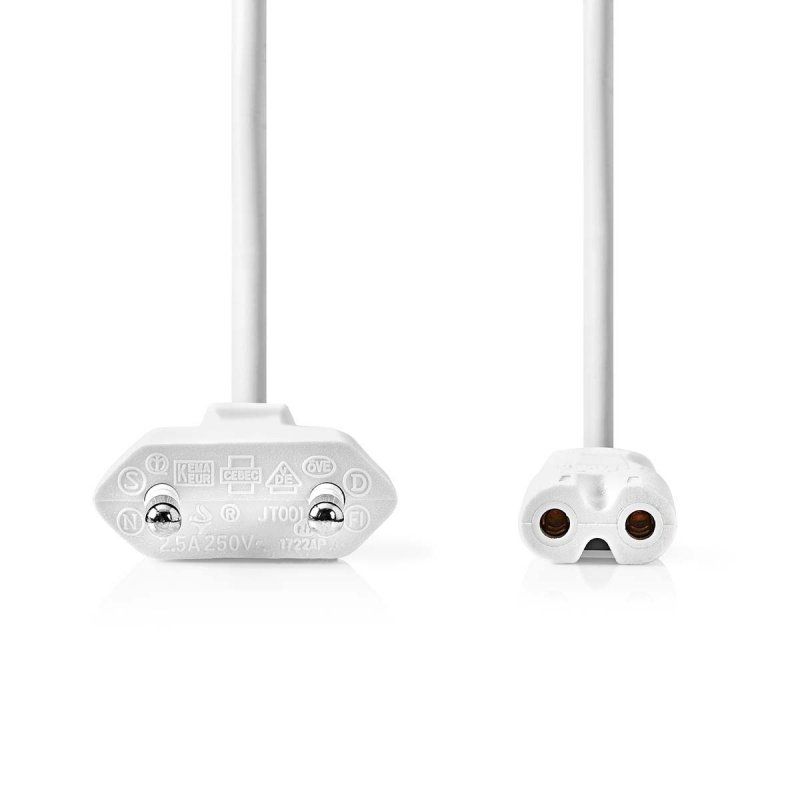 Nedis Stromkabel - Euro Männlich | IEC-320-C7 | 3.00 m Gerade | Gerade | Vernickelt | Flach | PVC | Weiss | Label