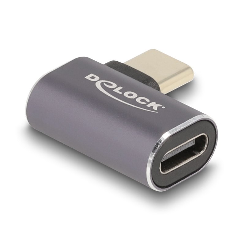Delock USB Adapter 40 Gbps USB Type-C™ PD 3.0 100 W - Stecker zu Buchse gewinkelt links / rechts 8K 60 Hz Metall