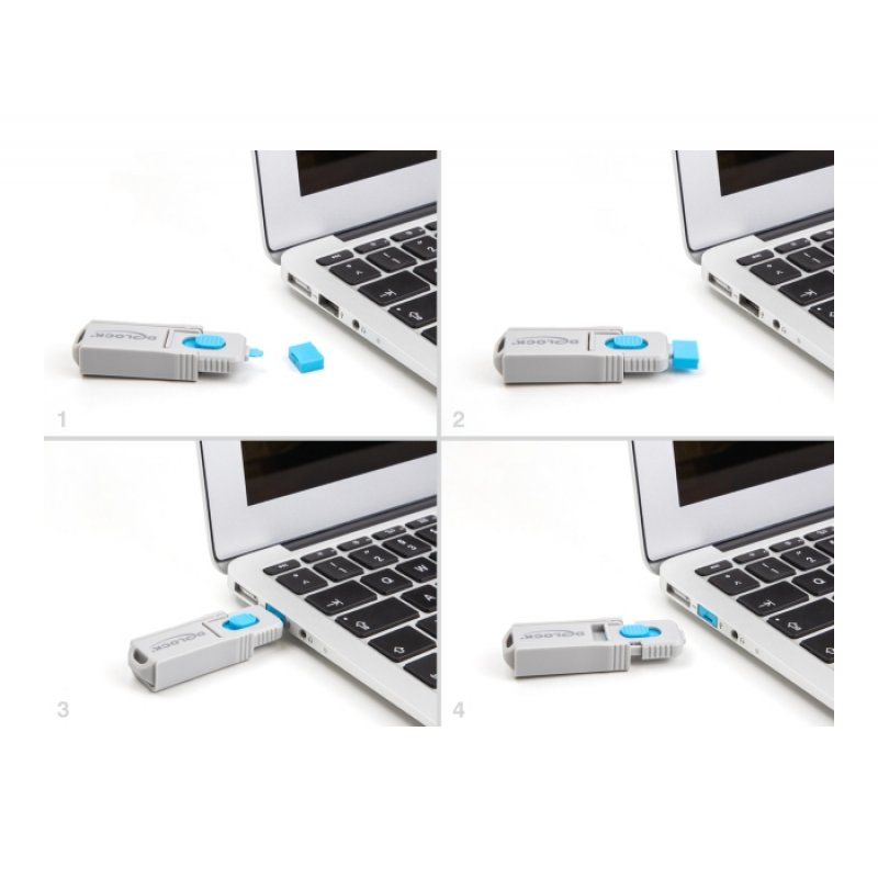 DeLOCK 20923 bloqueur de port Bloqueur de port clé USB Type-A Bleu, Gris Plastique 6 pièce(s)