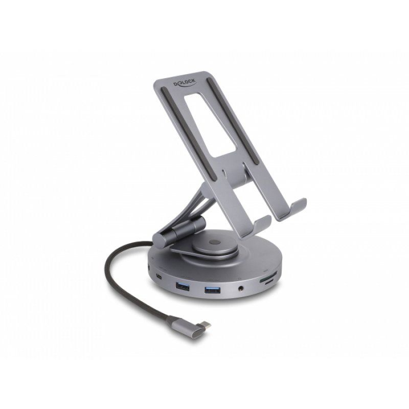 DeLOCK Station d’accueil de tablette et laptop 4K avec support intégré - HDMI / USB / Hub / SD / Micro SD / PD 3.0,