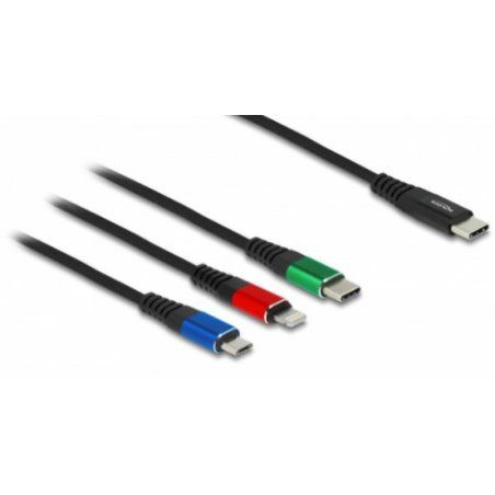 DeLOCK Câble USB de chargement 3-en-1 USB Type-C™ à Lightning™ / Micro USB / USB Type-C™, 30 cm