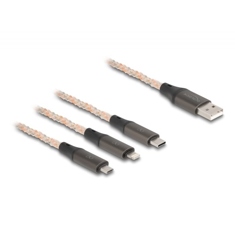 DeLOCK 88158 USB cable 1.2 m USB 2.0 USB A USB C/Micro-USB B/Lightning Transparent