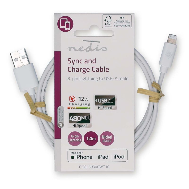 Nedis CCGL39300WT10 lightning cable 1 m White
