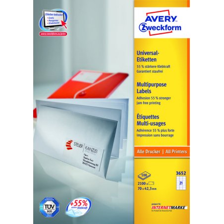Avery 3652Z self-adhesive label Rectangle White 2100 pc(s)