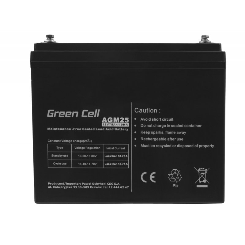Green Cell AGM25 Batterie de l'onduleur Sealed Lead Acid (VRLA) 12 V 75 Ah