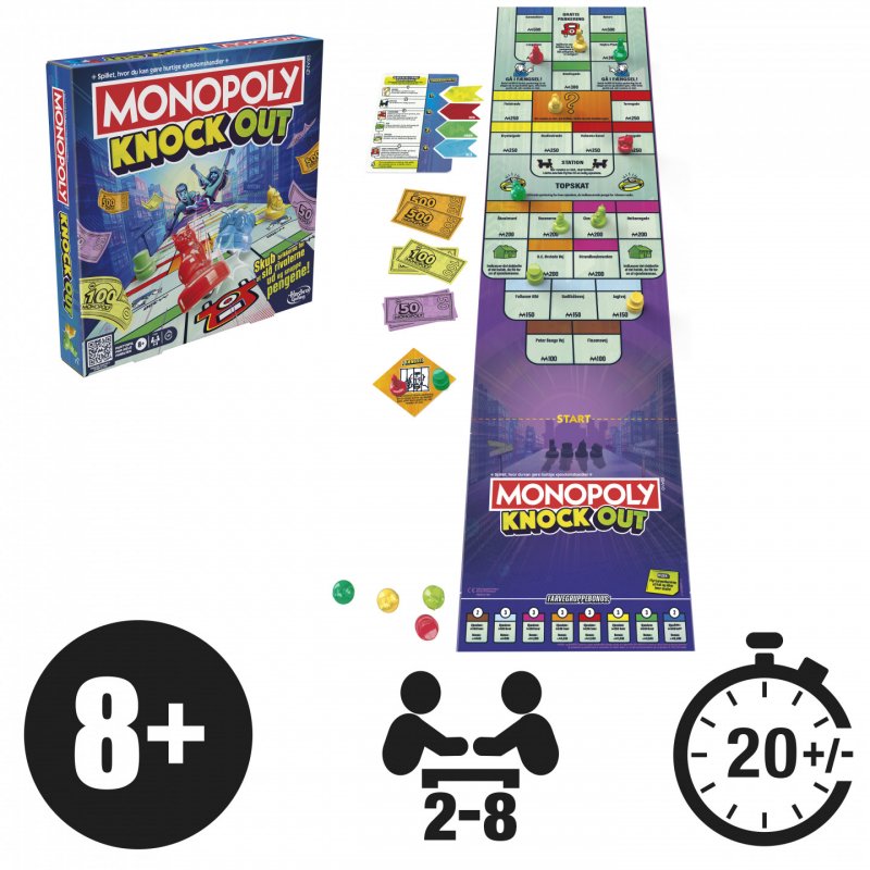 Monopoly Knockout Family Party Game, Quick-Playing Board Games for Ages 8 , 2-8 Players, 20 Mins.